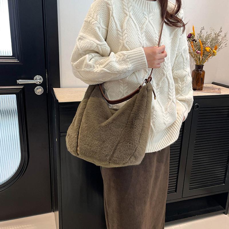 Yogodlns Handbag Faux Plush Bag Temperament Armpit Women's Hobo Bag Large Capacity Shoulder Bag Winter New Design Handbags