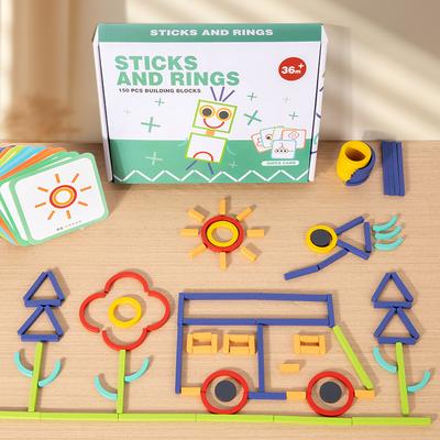 Fai da te Bastoncini di Legno Creativi e Anelli Puzzle Gioco di Intelligenza Giocattoli Educativi Montessori per la Prima Infanzia per Bambini