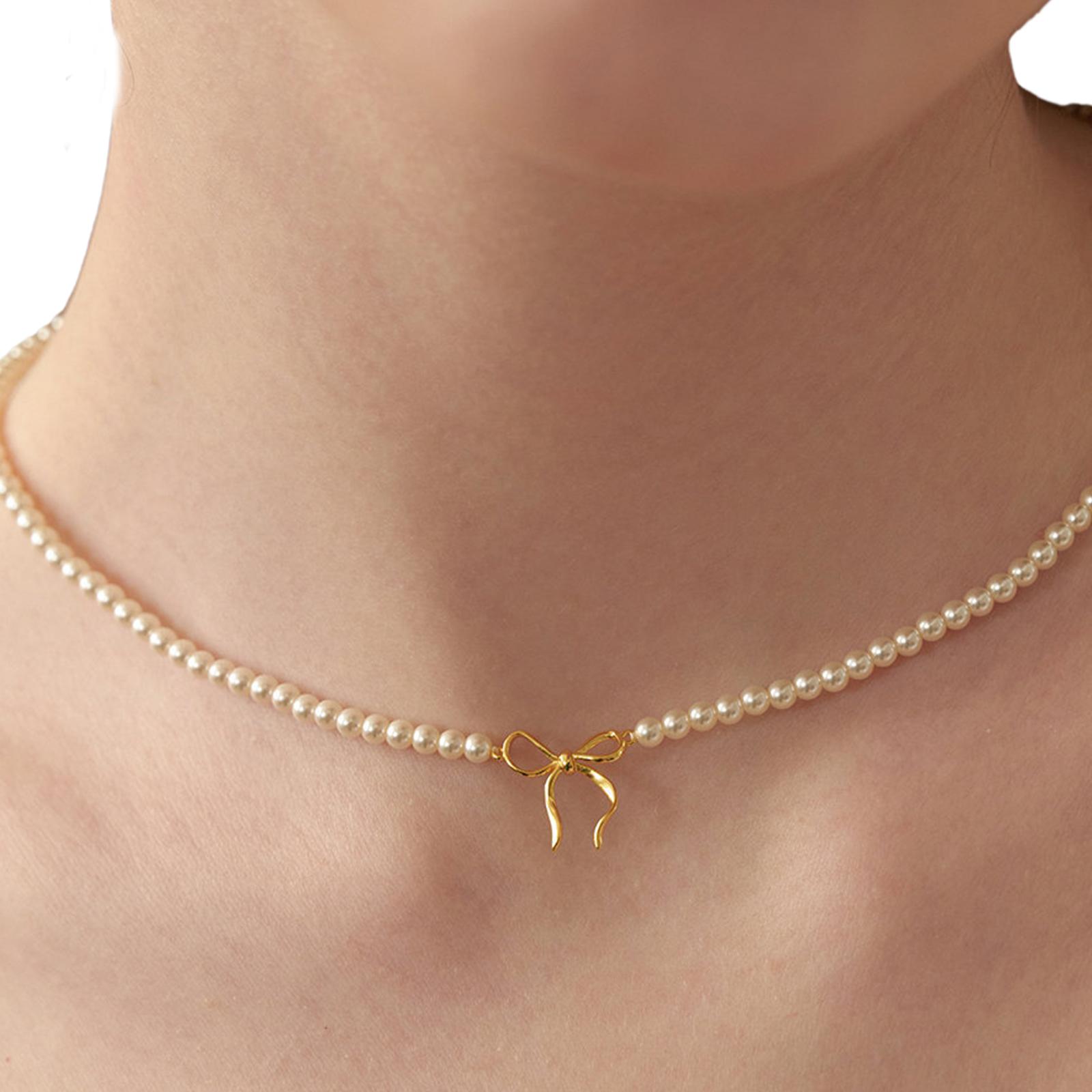 

Elegant Handmade Pearl Bowknot Pendant Necklace With Beaded Detailing And Gold or Silver Plating For Women золотой
