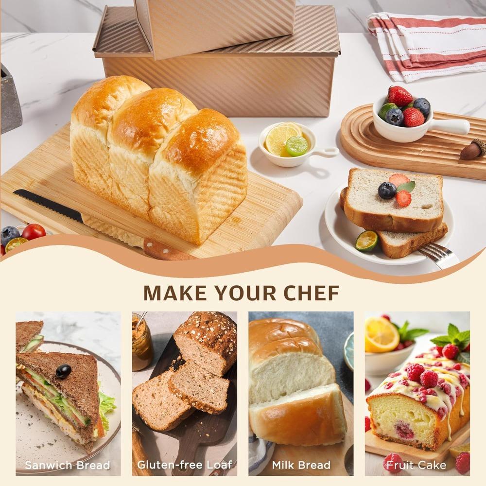 1Pcs Rectangle Loaf Pan with Lid Non Stick Bakeware for Baking Bread Carbon Steel Corrugated Toast Box with Lid Bread Mould