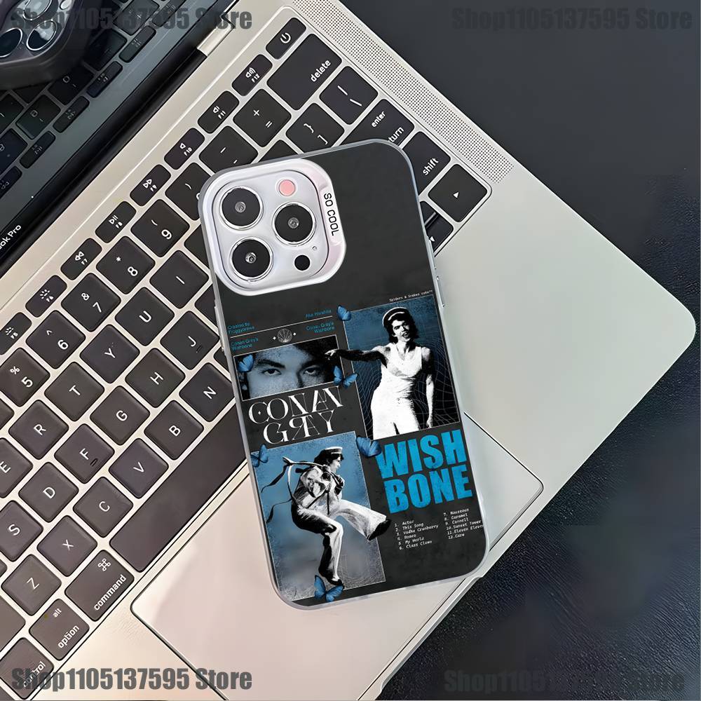 C-Conan Gray Wishbone Phone Case For iPhone 16,15,14,13,12,11,Pro,XS,Max,Plus,Mini,SE4,E Black Matte Shockproof Cover