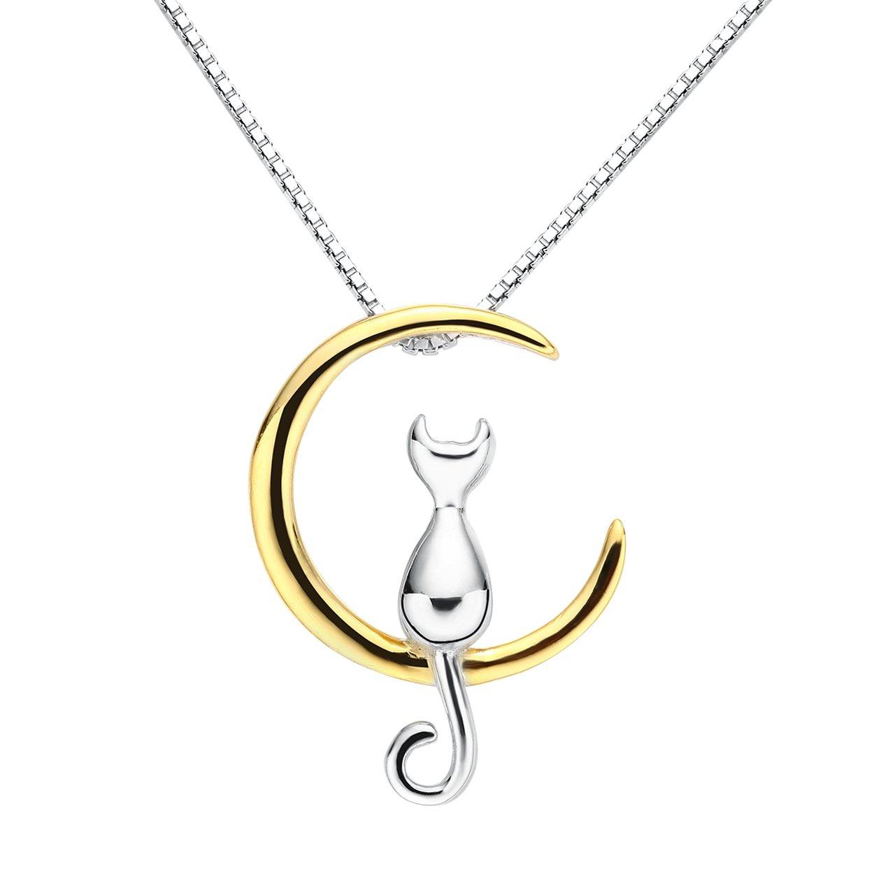 

[Jewboo] [Amazon Exclusive Brand] PendantNecklace - 925 Sterling Silver Moon Kitten Cat Necklace Pendant Cute Women s Jewelry - 45mm