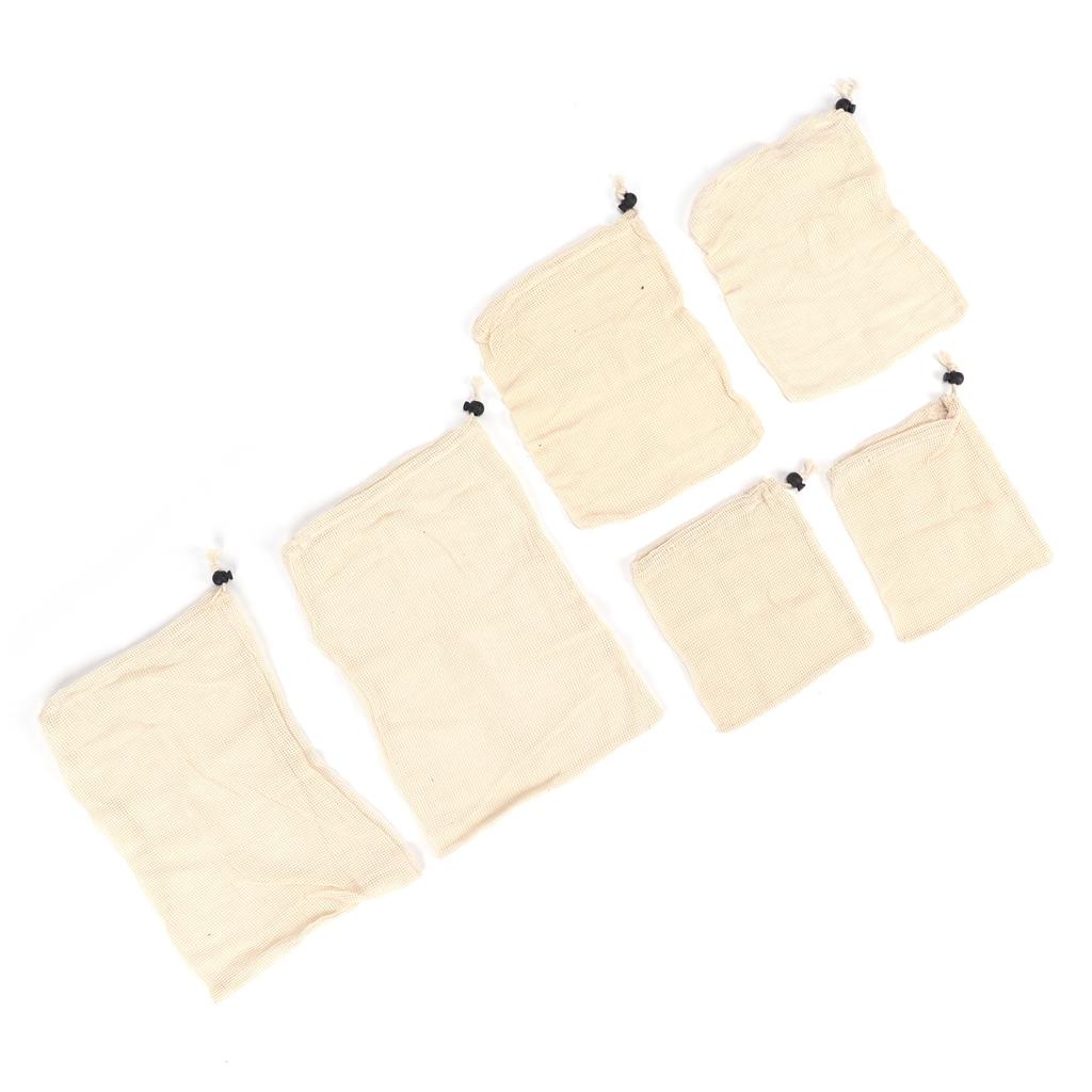6Pcs Drawstring Storage Bag Cotton Mesh Waste Food Bag Single Side Drawstring Mesh Drawstring Pocket