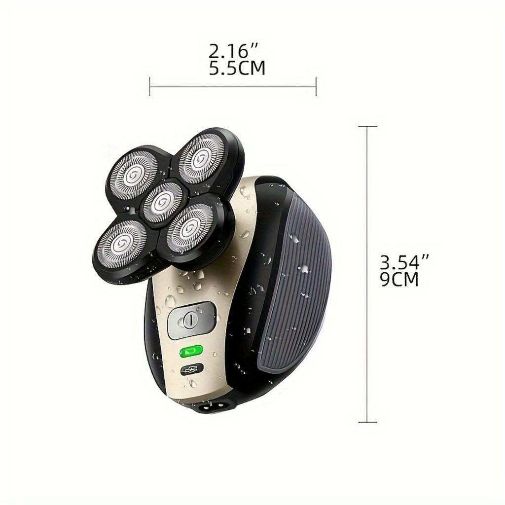 Ergonomic Rechargeable Multifunctional Men's 5-in-1 Shaver - Wet/Dry Grooming Essentials for Bald Head Care