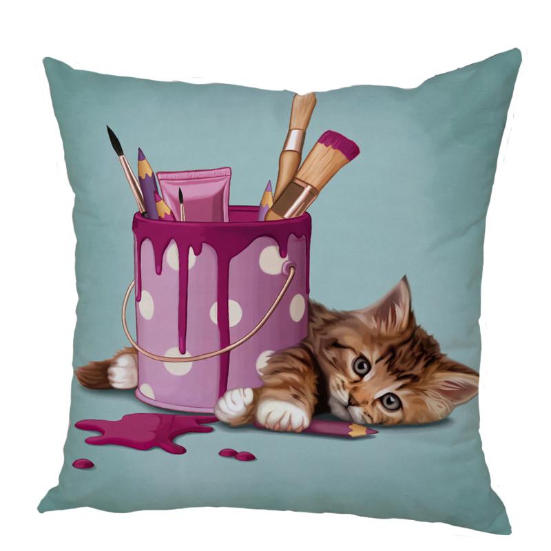 Color Cute Cartoon Dog Square Pillow Cushion Cover Car Sofa Office Chair Polyester  Case Home Decor Ornament