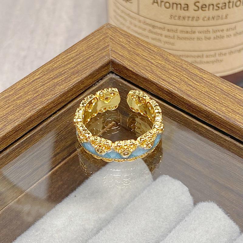 Medieval Vintage Colored Enamel Flower Butterfly Opening Ring Female Retro Niche High-End Light Luxury Ring