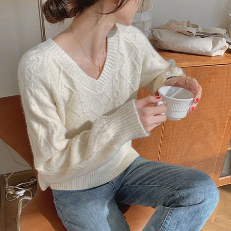 Sweater Women Loose College Style Autumn V-neck Ins Blouse Short Coat Sweater Long-sleeved Women's Clothing