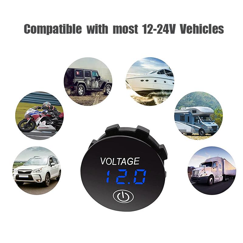 12V LED Digital Voltmeter Waterproof Voltage Gauge Meter Battery Tester with Digital Touch Display Panel for Car Boat Marine