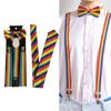 Fashion Striped Neckties for Masquerades Woman Teen Necktie+Clip on Suspenders