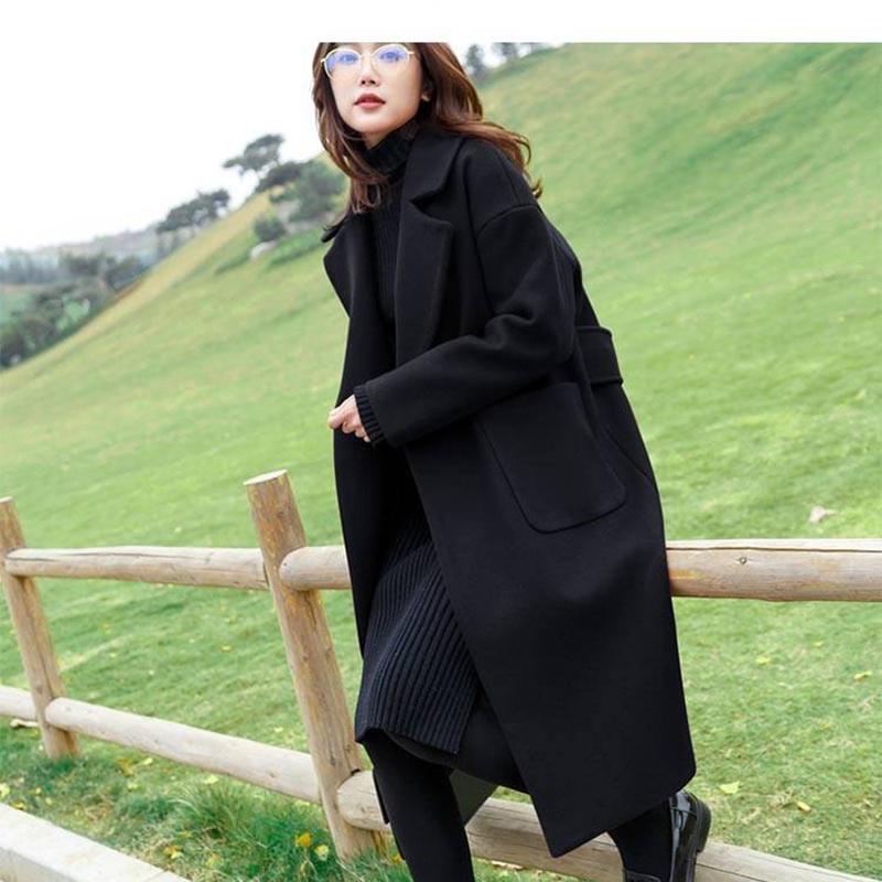 

Модная женская шерстяная ткань, тонкий женский плащ, зимняя куртка, свободная парка, верхняя одежда с поясом S