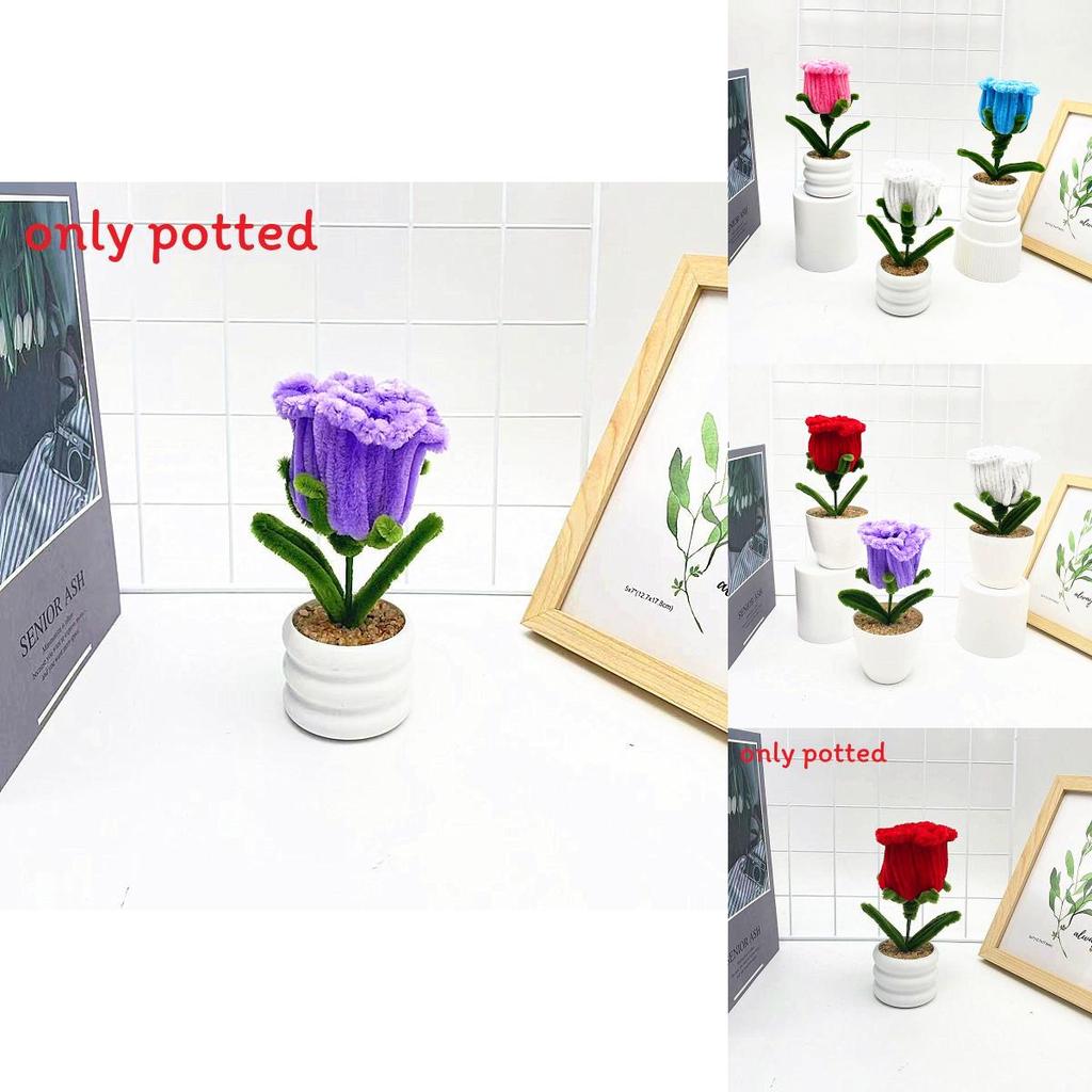Multi Colored Plush Twisted Rod Rose Potted Desktop Decoration Ornament For Office Decor