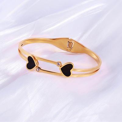 Titanium Steel Heart Bracelet Romantic Aesthetic Gold Color Rhinestones Geometry Romantic Hand Jewellery Party Gift