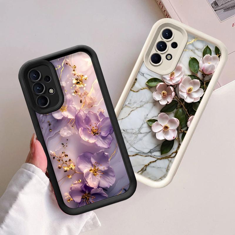 Phone Case for Samsung Galaxy A15 A25 A35 A55 A51 A71 A72 A73 A52 A52s A53 A54 5G Soft TPU Flower Marble Cover