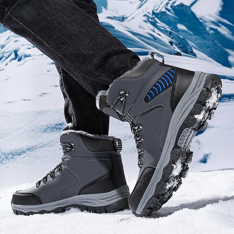 323 Men's Cotton Shoes Hiking High Top Leather Surface With Large Velvet Insulation Snow Boots Size Sports