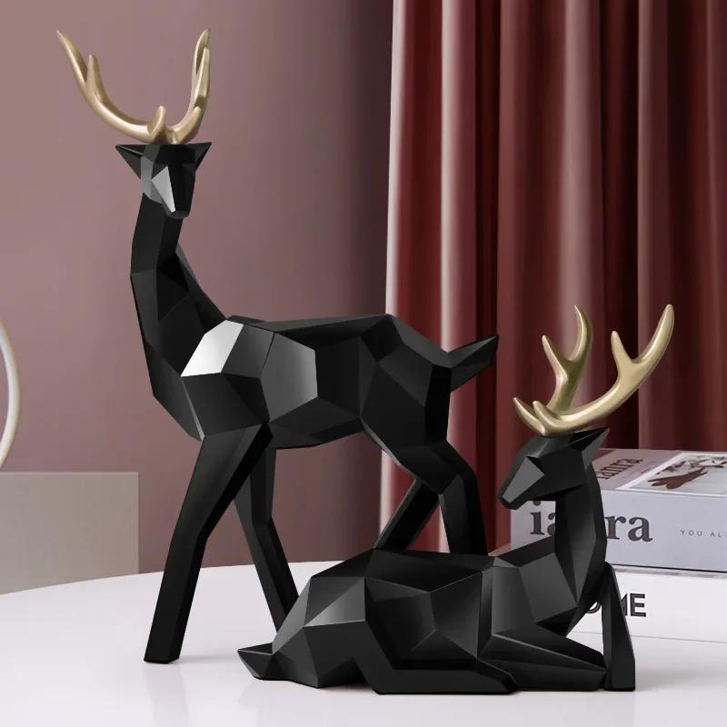 3D Solid Animal Sculpture Geometry Deer Statue Art Articles Living Room Table Decorations for Christmas Gift