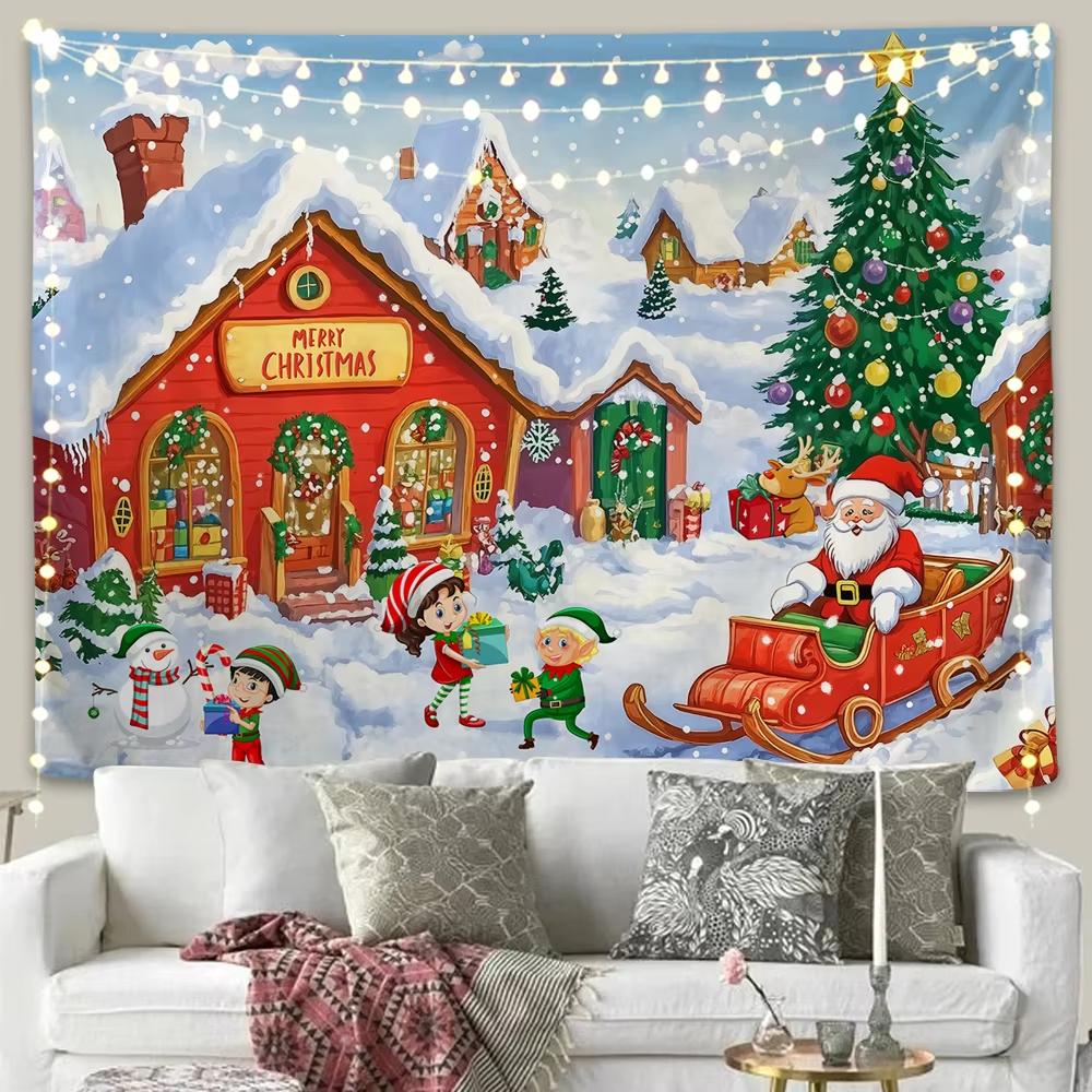 Christmas Arctic Village Wall Tapestry Ideal For Home Office Party Church Decor Photo Booth Background Gift