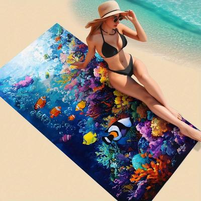 Fish Printed Microfiber Quick Dry Towel, Super Soft for Beach Pool Bath Yoga Camping
