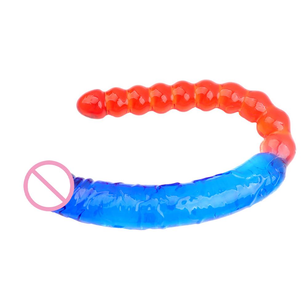 Potreby pre dospelých Sexuálna hračka Obojstranná realistická dildo Flexibilné gélové dildá Penis zadok Análny zadok Zástrčka Masážny prístroj Stimulácia G-bodu