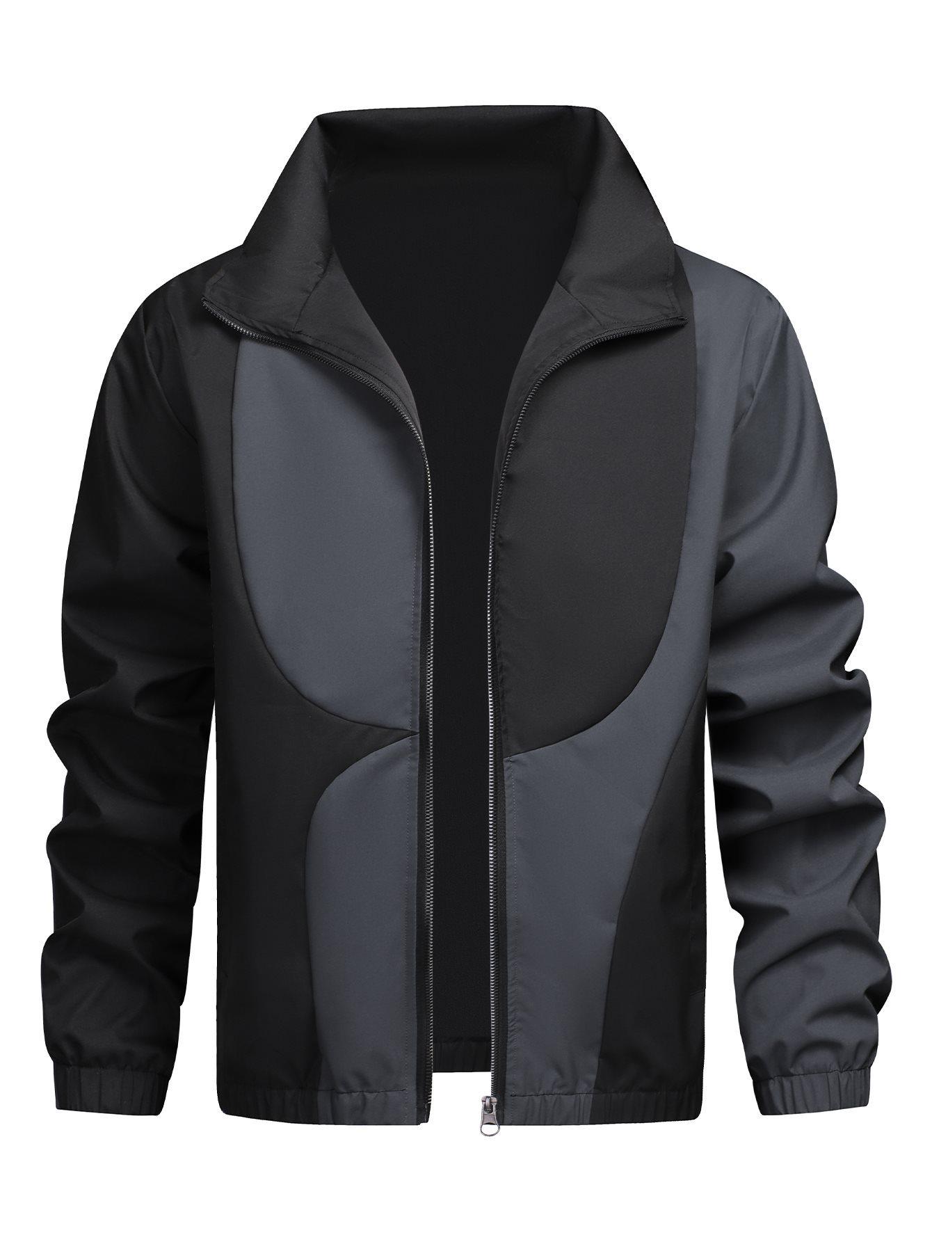 Men s Cross-Border Casual Patchwork Hooded Jacket L темно-серого