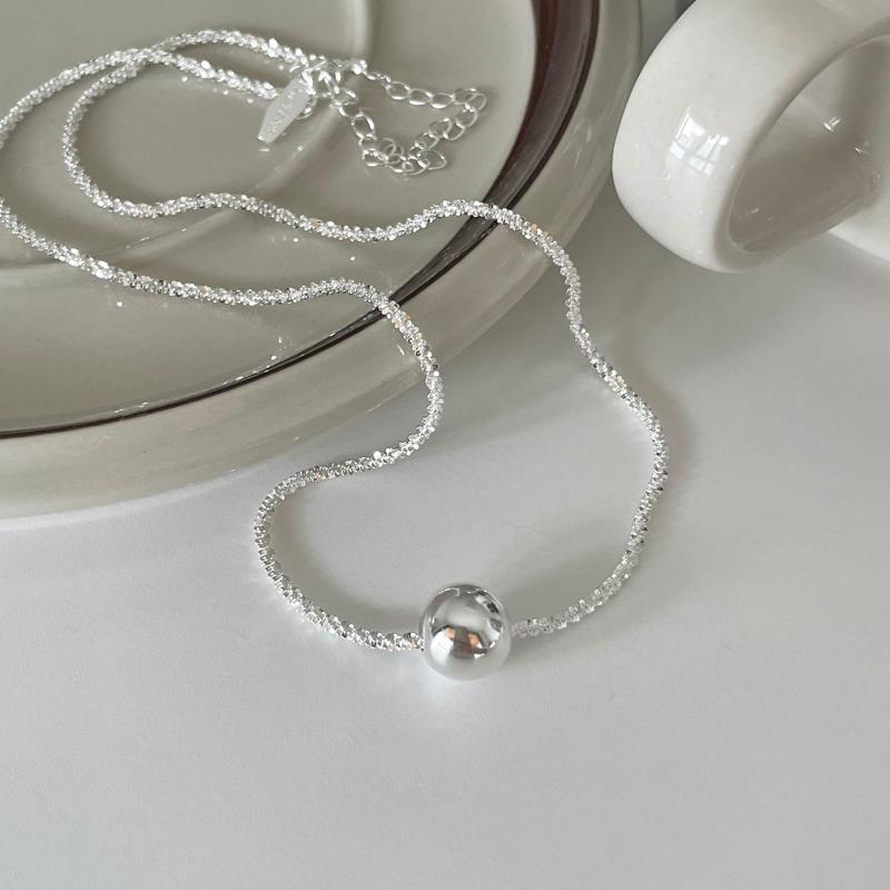 

New S925 Silver Sparkling Necklace Women Trendy Ball Clavicle Chain Choker Girls Korean Wedding Party Fine Jewelry Accessories