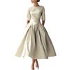 Elegant Women's Midi Dress with Waist Belt and Flared Skirt Classic Round Neck Half Sleeve Formal Wear for Various Occasions