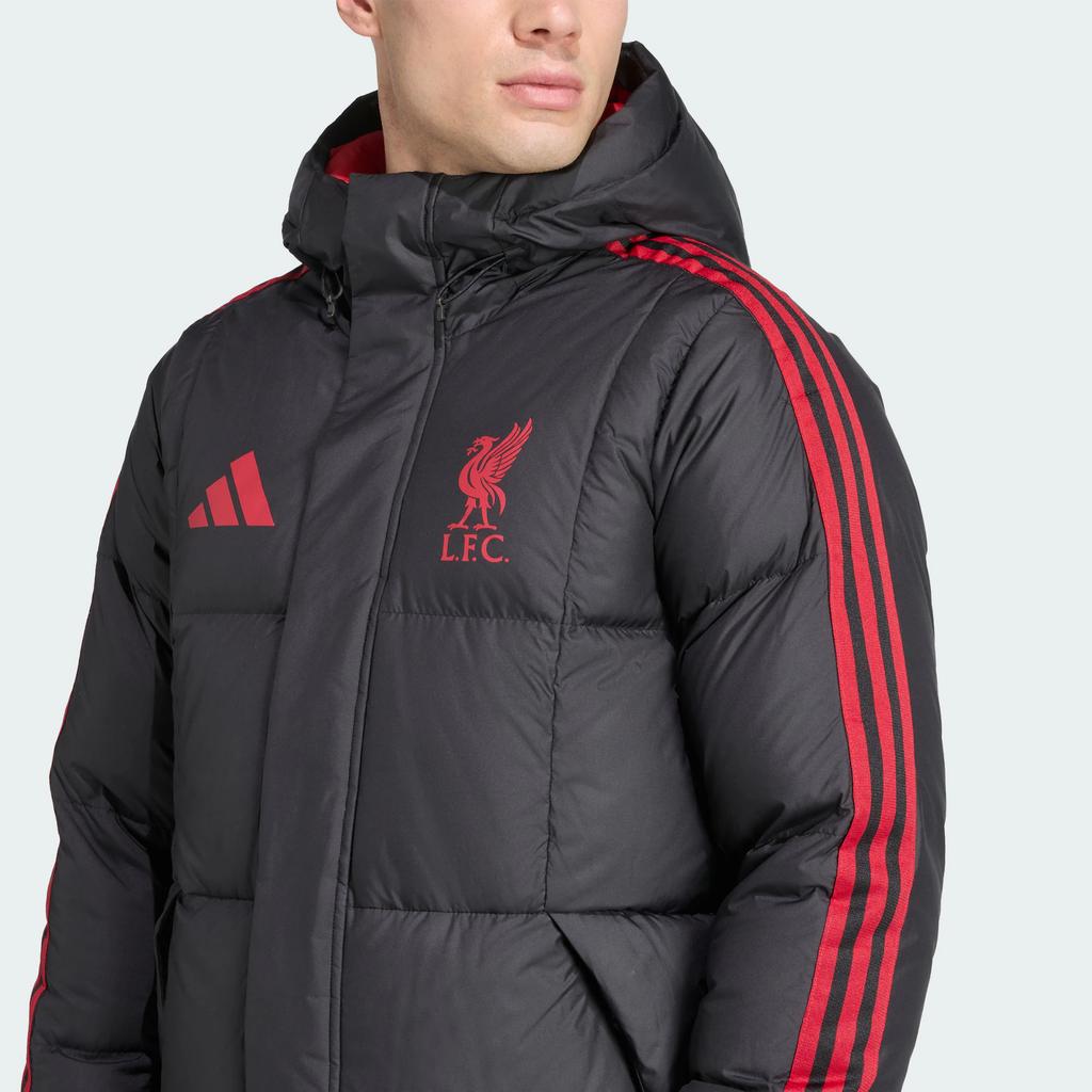 adidas Liverpool Football Club Duck Down 600 Fill Striped Hooded Down Jacket Men Outerwear JW0966