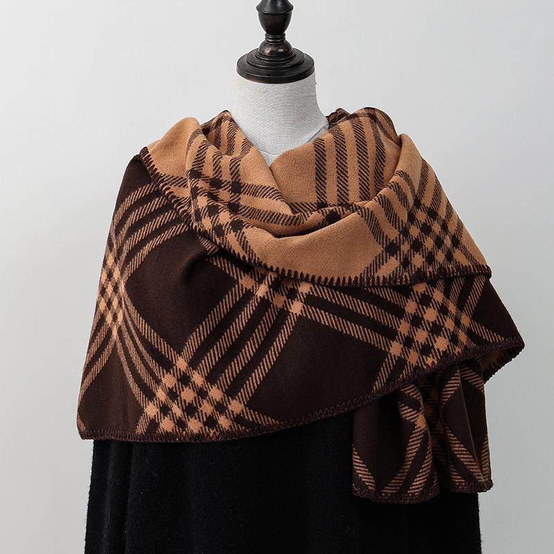 Double sided Plaid Scarf for Women Winter Warm Wool Scarf  Autumn and Winter Korean Style Cashmere Scarf with Atmosphere