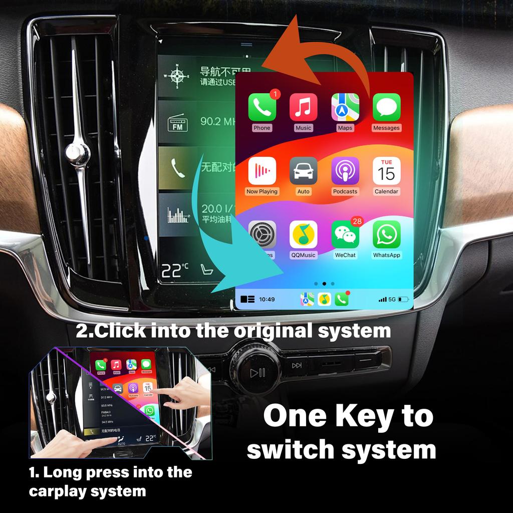 Sinairyu Wireless Carplay Compatible For Volvo XC90/XC60/XC40/S90/S60 Carplay Android Auto Hicar