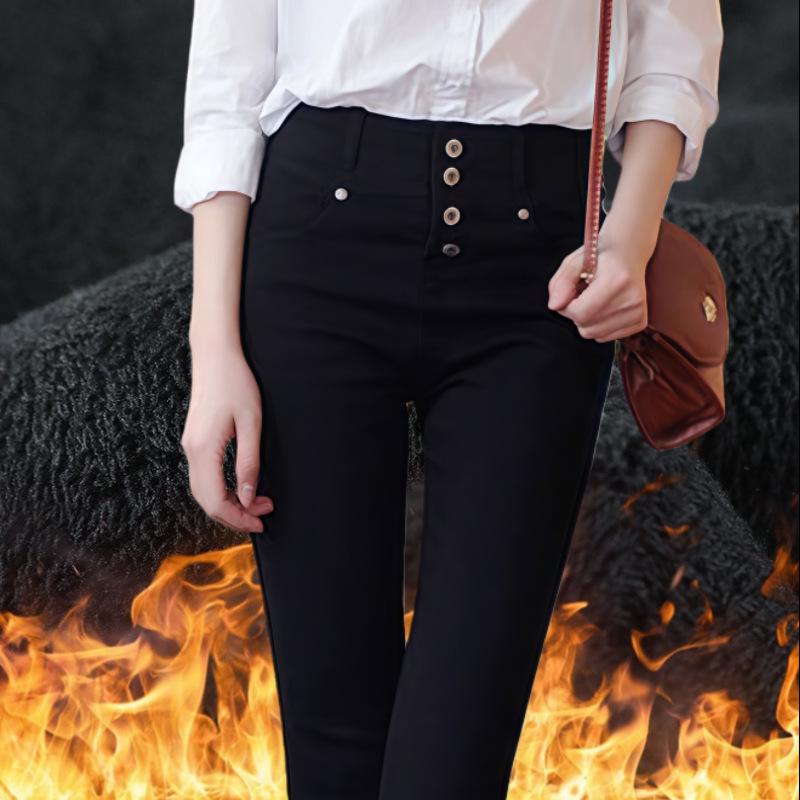 

Women s Fluffy White High-Waisted Slim-Fit Skinny Jeans - Trendy Winter Button-Up Pants 31 (130-138 jin) 24 inches