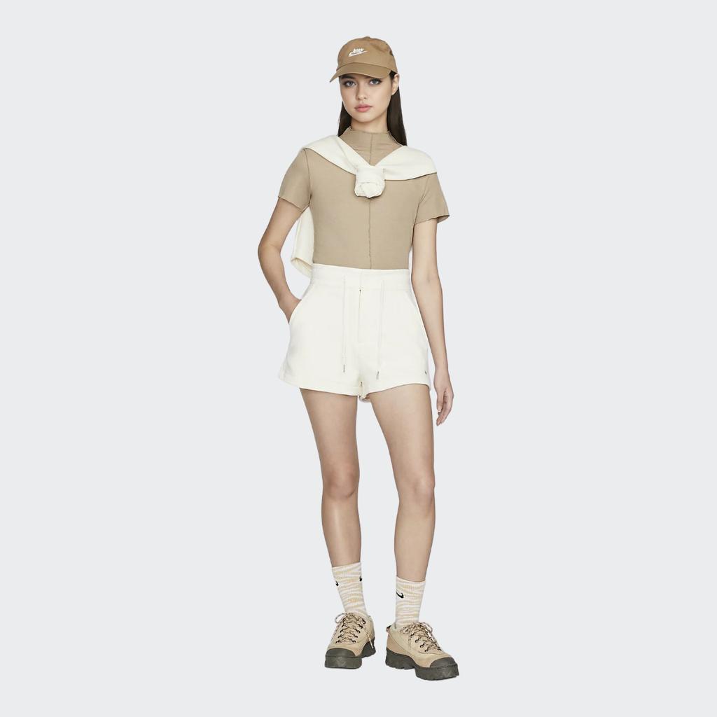 Nike Solid Color Lace-Up Brand Logo High-Waisted Shorts Women shorts Off-White DV7915-901