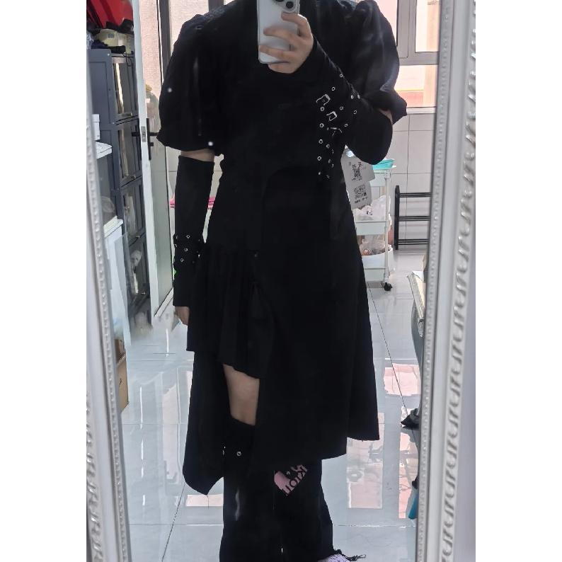 Scaldamani Gotico a Mezza Dita Stile Harajuku Nero Freddo Unisex Polsino Guanti Punk Design con Fibbia Manica Parasole Streetwear