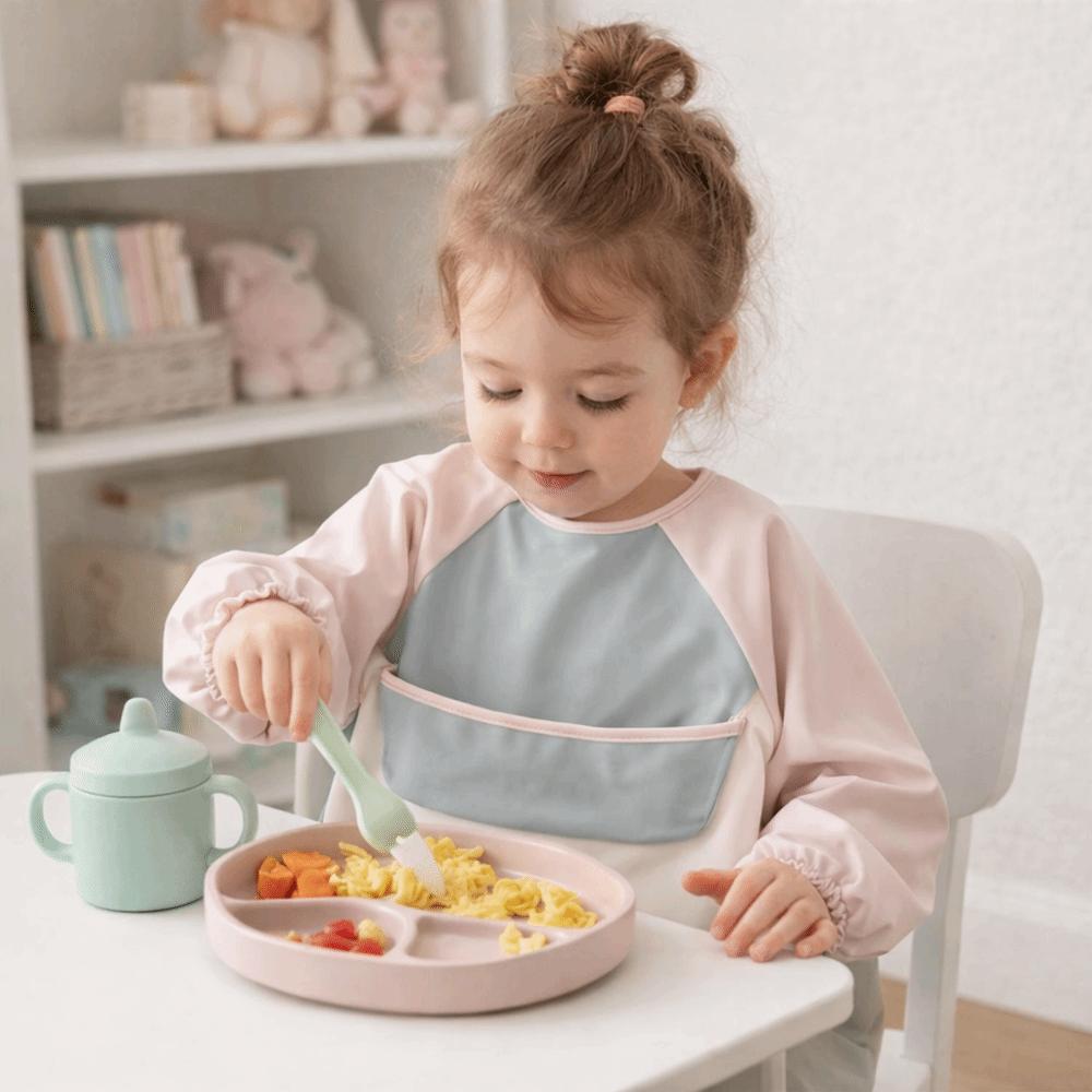 Waterproof Long Sleeve Bib Soft Children PU Bibs Quick-Dry Toddlers Feeding Apron Infant Use