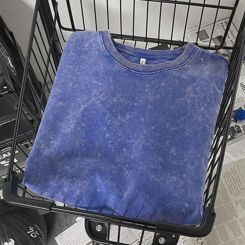 

Мужская футболка в гонконгском стиле из плотного хлопка с короткими рукавами и модными пятиконечными рукавами. L синий