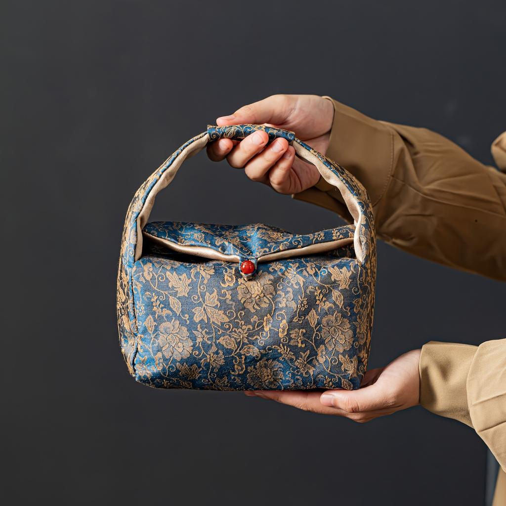 Tea Set Storage Bag Satin Brocade Handbag Zen Classical High-end Party Business Gift Packaging