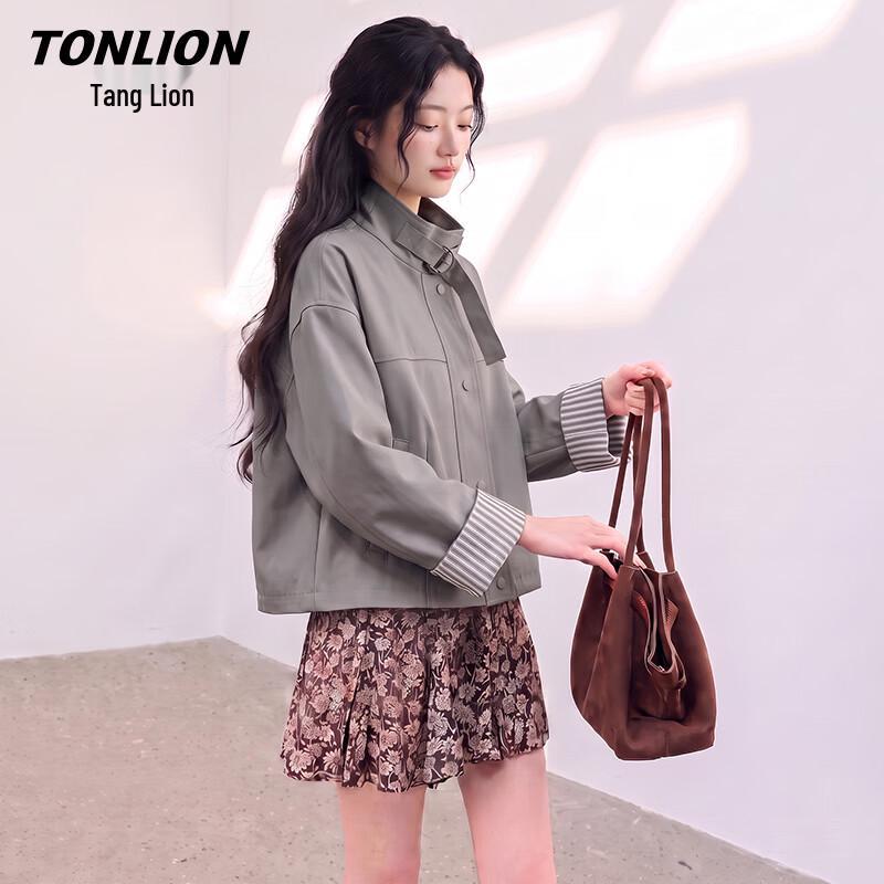 TonLion Women's Stand-Collar Cropped Casual Jacket