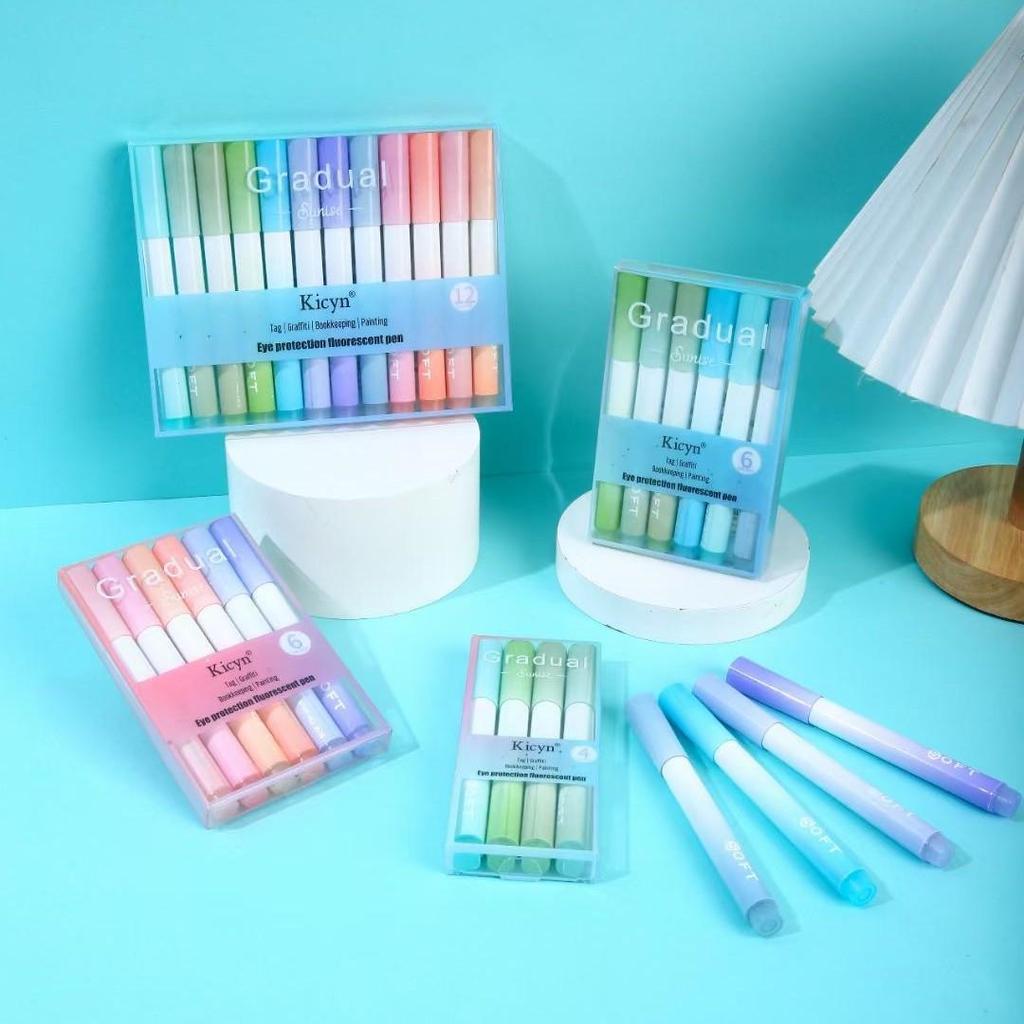 12-Color Boxed Fluorescent Highlighter Pens for Students - Eye Protection & High Visibility