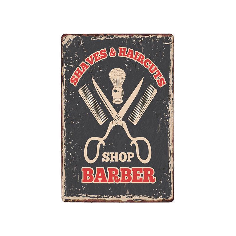 Hohappyme Vintage Barber Shop Metal Signs Barbershop Poster Bar Pub Retro Plaque Haircut and Shave Beard Iron Plates 20x30 Cm