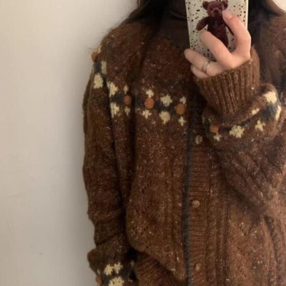 Navava Women Round Neck Long Sleeve Knit Cardigan Nk2775