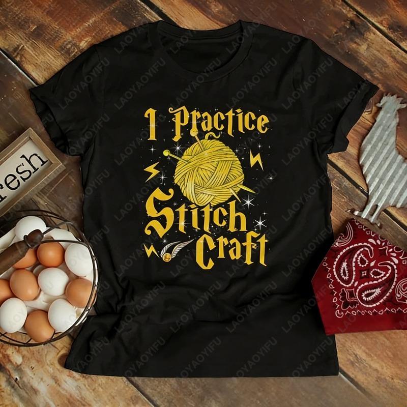 I Practice Stitch Craft Creative Trend Casual Style Oneck Printed Tops Funny Knitting Lover Unisex Adult Cotton Shirt Women Tee
