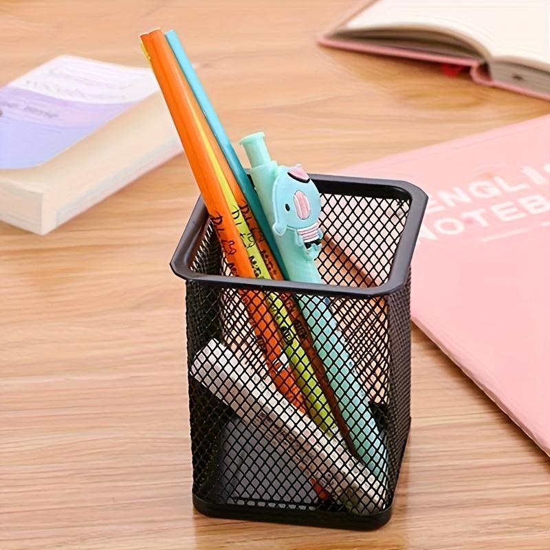 1PC Simple Black Net Pen Holder Grid Pen Holder Round and Square Stationery Office Supplies Desktop Storage Bucket