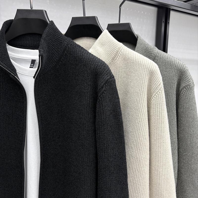 Men's High-Quality Wool Knit Zipper Cardigan - Thick, Trendy, Loose-Fit for Autumn/Winter