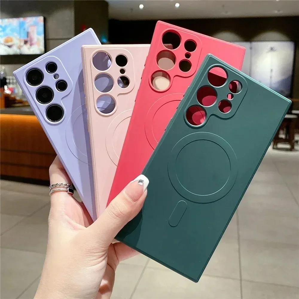 Liquid Silicone For Magsafe Wireless Charge Case For Samsung Galaxy S25 S24 Ultra S23 S22 S21 A55 A15 A35 A05 Shockproof Cover