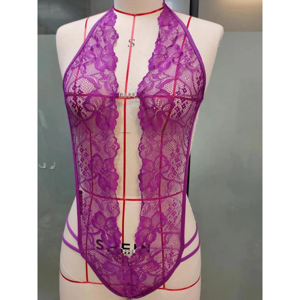 Erotic Sexy Crotchless  Lingerie Women Lace Hollow Bra Set Erotic Costumes Teddy Baby Doll Dress Open Bra Porn Underwear Set