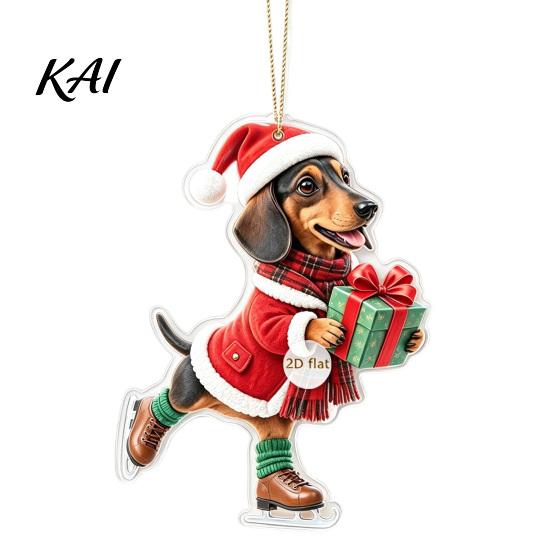 Unique Holiday Gifts for Dachshund Owners Christmas Ornaments, 2D Flat Dog Themed Acrylic Xmas Ornaments Tree Hanging Decoration Car Rearview Mirror,