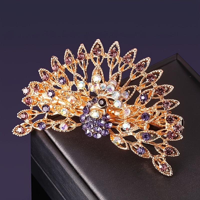 Bunter Eleganter Pfau Haarspange Groß Koreanischer Stil Legierung mit Edelsteinen, Federbelastetes Pferdeschwanz-Accessoire, Schickes & Einfaches Kreisförmiges Design für Stylisten