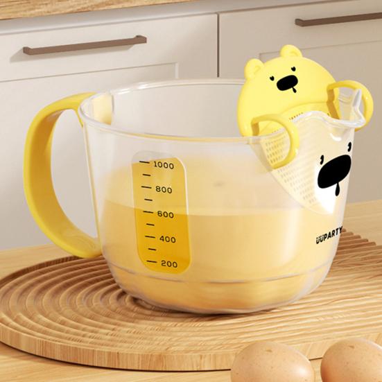 Tasse à mesurer Forme d'ours Fouet à œufs avec filtre PP de qualité alimentaire Tasse égouttoir Panier à riz et fruits Outils de lavage