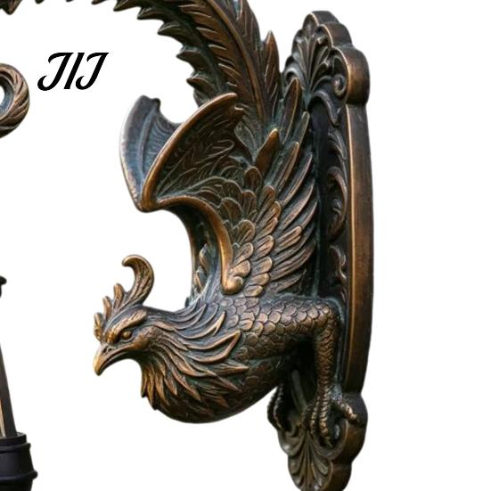 Solar Powered Porch Lanterns Phoenix Wall Lights, Resin Sculpture Outdoor Light, Bronze Finish Yard Decor Waterproof Landscape Lamp for Garden