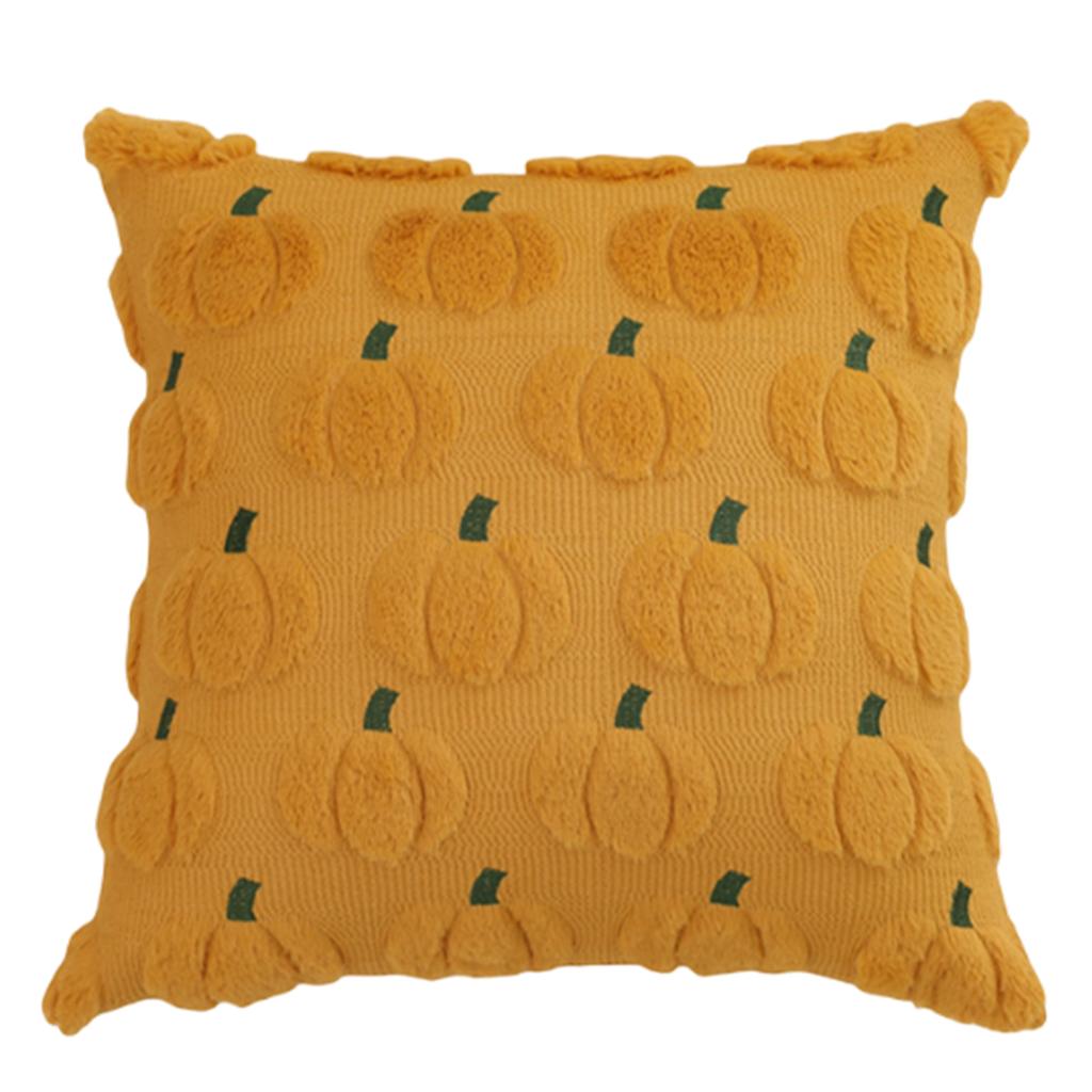 Decorative Square Throw Pillow with Embossed Pumpkin Pattern Soft Textured Fabric Cover and Insert for Seasonal Home Accent Cushion