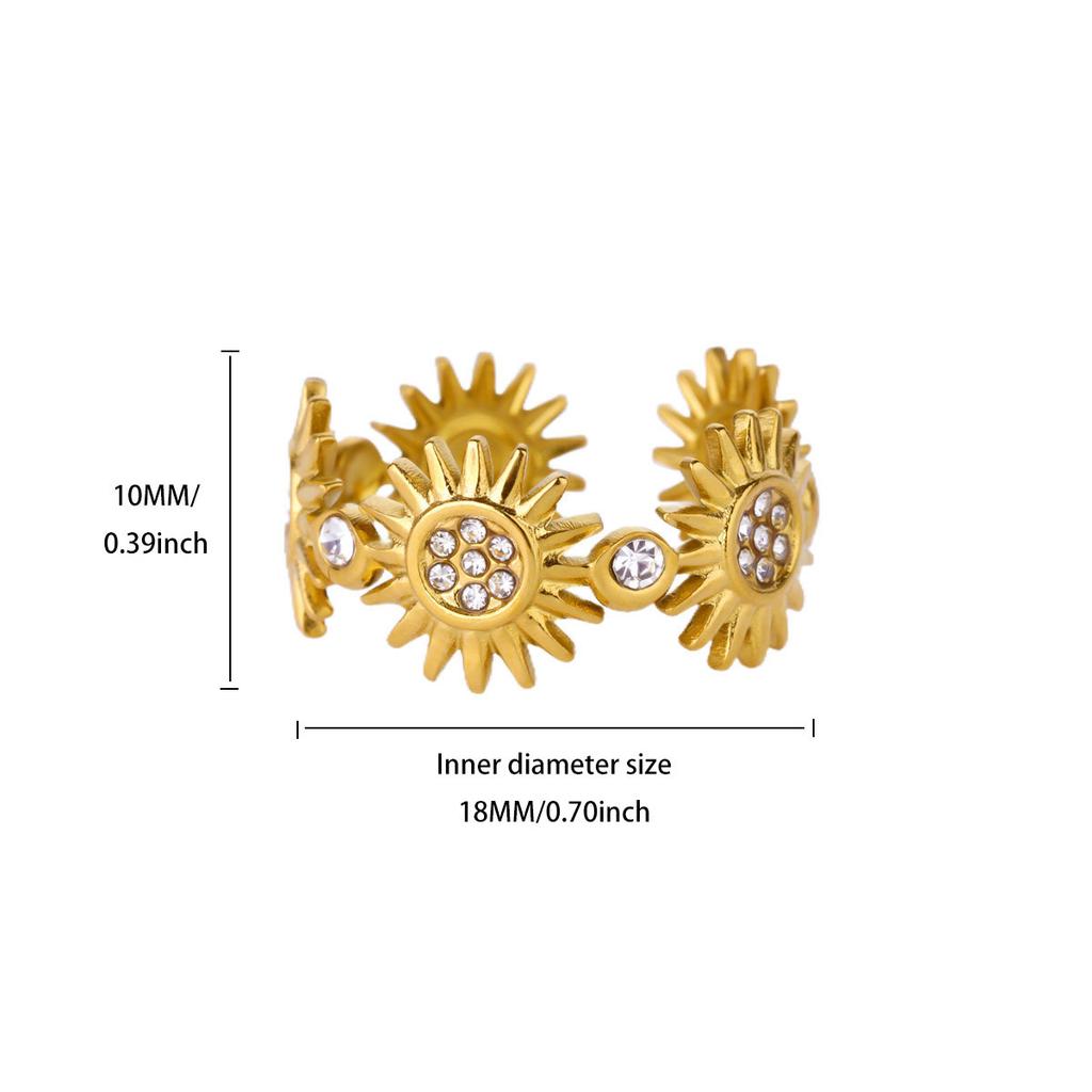 Three-dimensional double-layer sun starfish stainless steel plated k ring openable ring jewelry hot-selling new