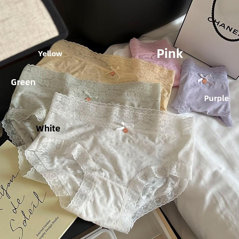 Ladies Summer Thin Sexy Pure Desire Lace Ice Silk Cotton Crotch Close Skin Triangle Briefs